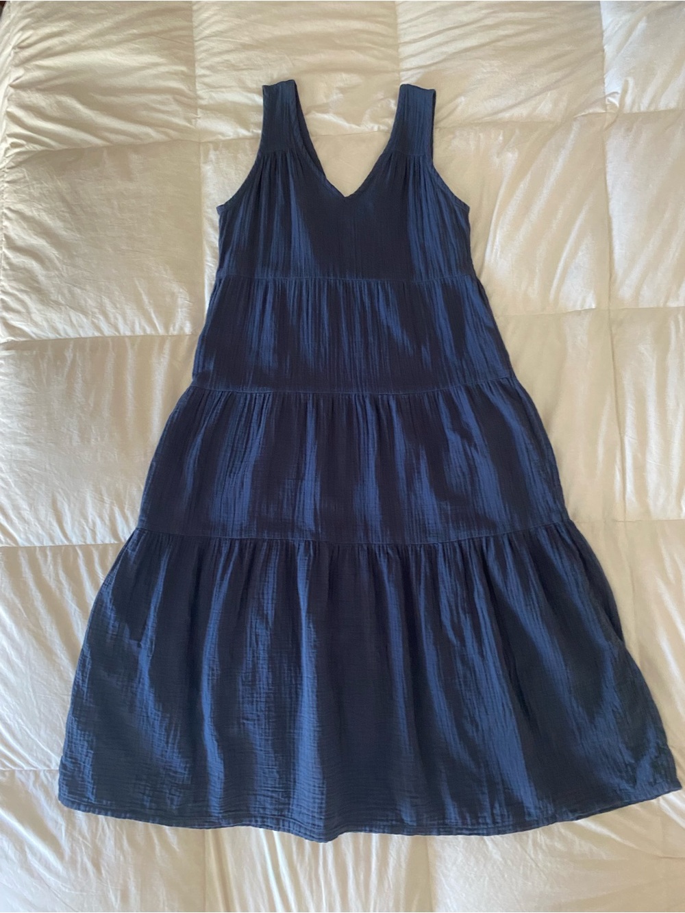 Quince Navy 100% Organic Cotton Gauze V-Neck Maxi Dress